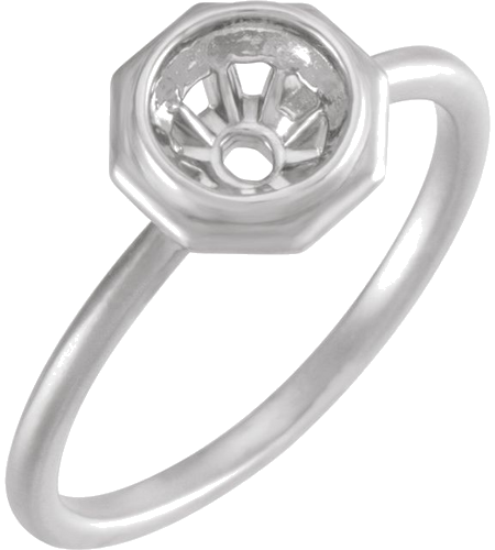 14K White 6.5 mm Round Bezel-Set Solitaire Engagement Ring Mounting with Bead Blast Finish (1)