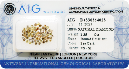 1.35 ct. Round Diamonds Mix Yellow-Brown-Green VS-SI / 1.58 - 1.72 mm (74 pcs) (1)