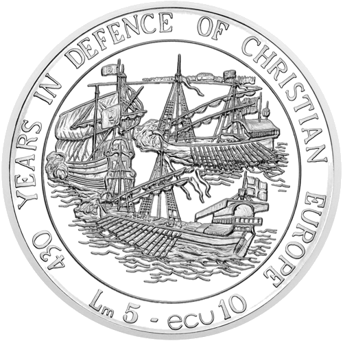 1993 Christian Europe Defense Malta 5 Liras 10 Ecu silver coin (1)