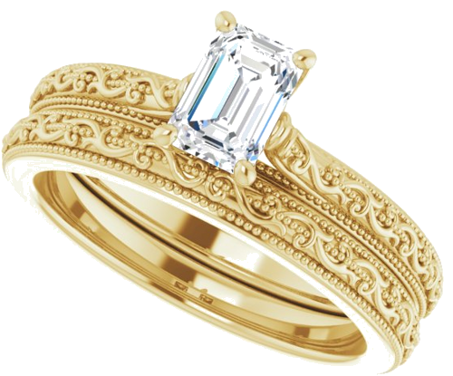 Sužadėtuvių Žiedas „Solitaire Sculptural“ 14k yellow gold Emerald 6mm x 4mm (10)