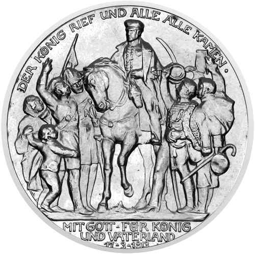 3 markas Karš pret Napoleonu 1913 Prūsijas karaliste sudraba monēta (1)