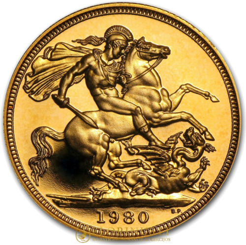 Soverenas Elžbieta II (1974-1984) Didžioji Britanija auksinė moneta (2)