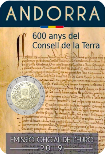2019 Андорра 600-летие Совета Земли монета 2 евро (2)