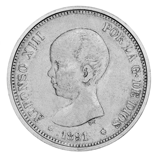 5 Pesetai Alfonsas XIII (1888-1892) Ispanija sidabrinė moneta (1)