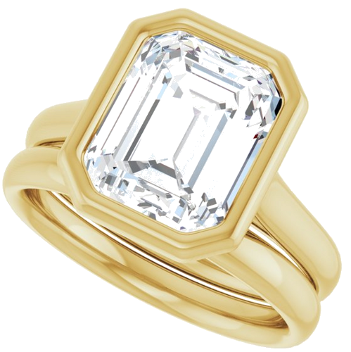 Sužadėtuvių Žiedas „Bezel-Set Solitaire“ 750 Geltonojo Aukso Emerald 10mm x 8mm (10)