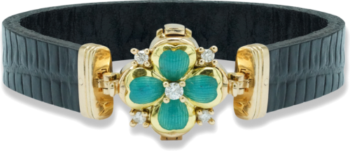 Кожена гривна с четирилистна детелина, инкрустирана с диаманти ROYAL CLOVER (2)