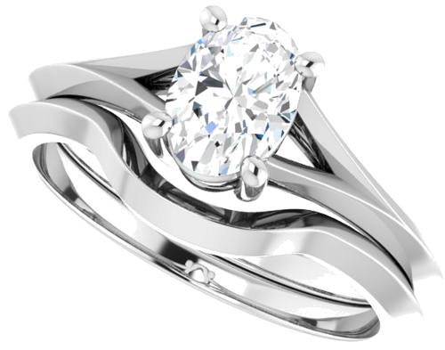 Sužadėtuvių Žiedas „Solitaire“ 585 Baltojo Aukso Oval 7mm x 5mm (10)