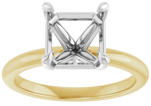 14K Yellow White 8x8 mm Asscher Solitaire Engagement Ring Mounting (2)