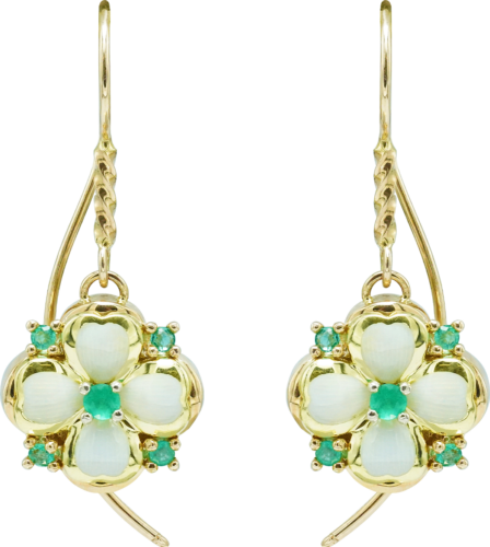 Earrings with emeralds and Limoges gold ceramic ROYAL CLOVER (1)