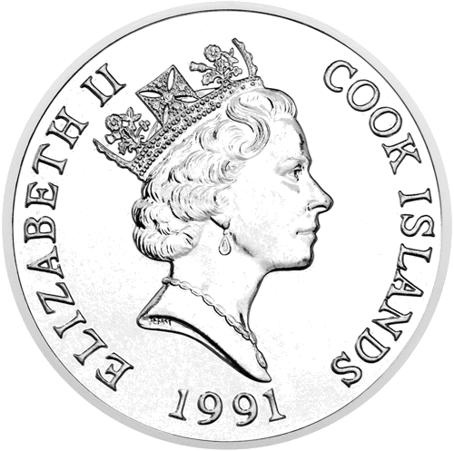 5 долара Кенгуру 1991  Острови Кук сребърна монета (2)