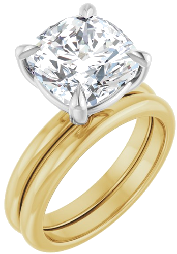 14K Yellow White 10x10 mm Cushion Solitaire Engagement Ring Mounting (5)