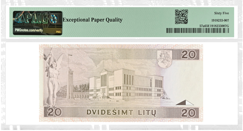 1993 Lietuva 20 litu banknote PMG 65 EPQ (2)