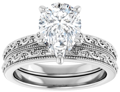 14K White  10x7 mm Pear Solitaire Engagement Ring Mounting (8)