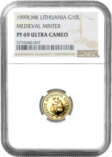 1999 Кузнец Литва 10 литов золотая монета PF 69 ULTRA CAMEO (1)