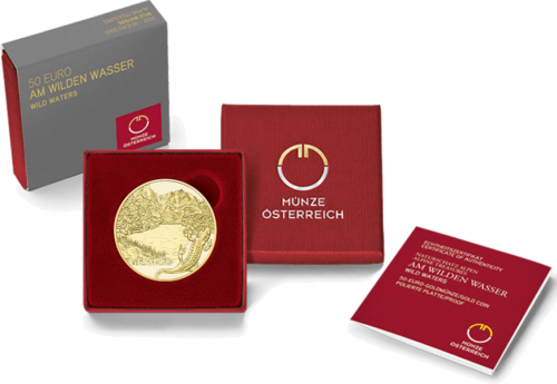 2022 Alpu Dārgumi (Savvaļas Ūdeņi) Austrija 50 eiro 1/4 oz zelta proof monēta (3)