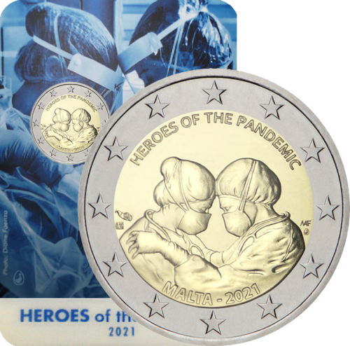 2021 Malta Pandemic Heroes 2 eiro BU monēta kartē (1)
