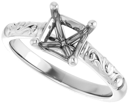 14K White 6 mm Asscher Solitaire Engagement Ring Mounting (5)