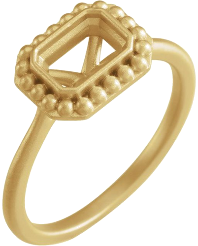 14K Yellow 7x5 mm Emerald Beaded Engagement Ring Mounting with Bead Blast Finish (1)