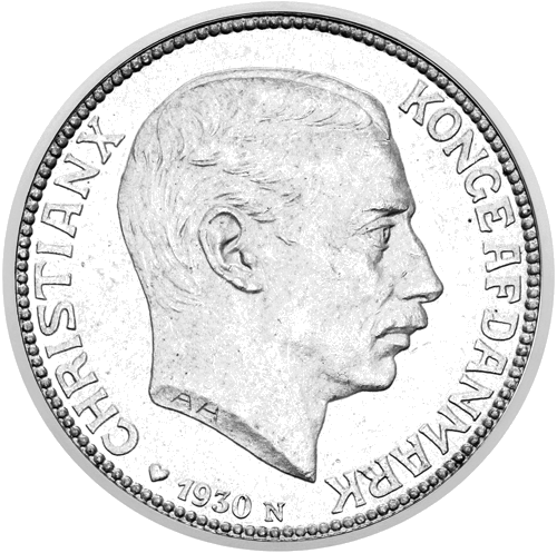 2 kronas Karaļa Kristiāna X jubileja 1930 Dānija sudraba monēta (1)
