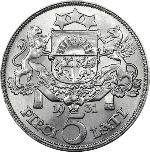 5 Lati Maiden (1929-1932) Latvia silver coin (2)