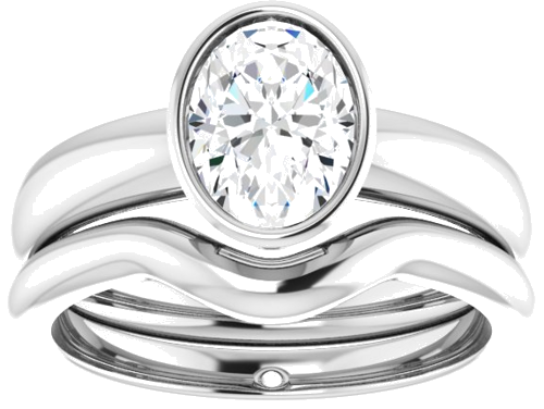 Sužadėtuvių Žiedas „Bezel-Set Solitaire“ 585 Baltojo Aukso Oval 8mm x 6mm (8)