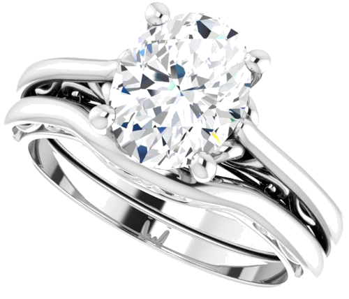 14K White 9x7 mm Oval Solitaire Engagement Ring Mounting (10)