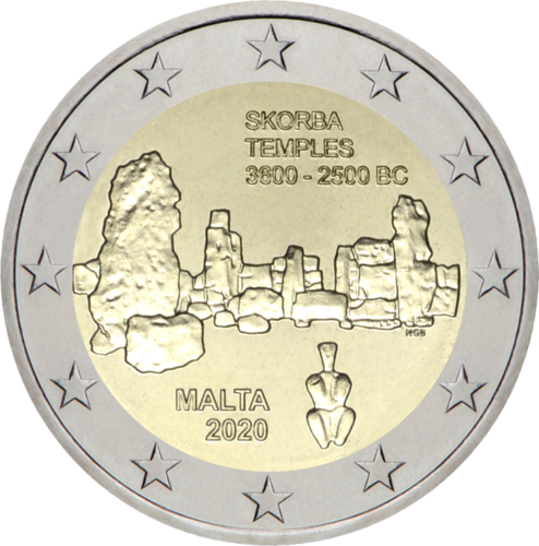 2020 Малта BU Монета от 2 евро Храмът на Скобра върху карта (2)