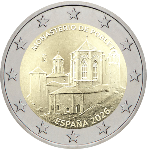 2026 Ispanija Poblet vienuolynas 2 eurų moneta (1)