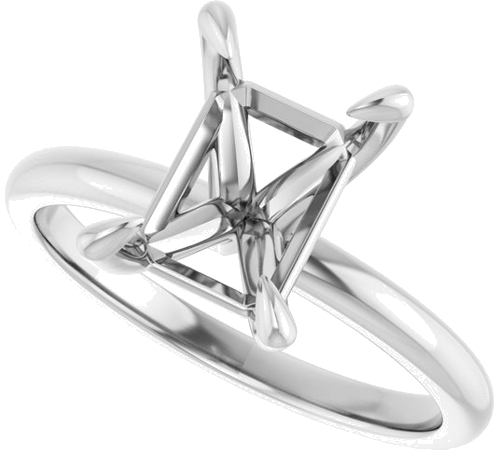 14K White  9x7 mm Emerald Solitaire Engagement Ring Mounting (5)