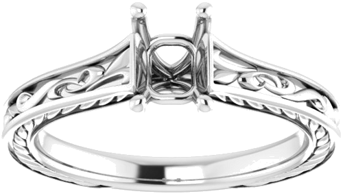 Sužadėtuvių Žiedas „Scroll Solitaire“ 585 Baltojo Aukso Emerald 6mm x 4mm (3)