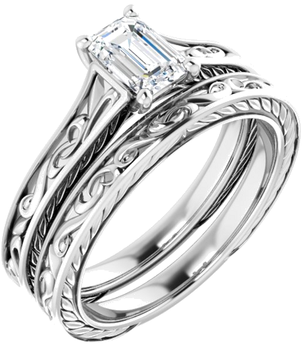 Sužadėtuvių Žiedas „Scroll Solitaire“ 585 Baltojo Aukso Emerald 6mm x 4mm (6)