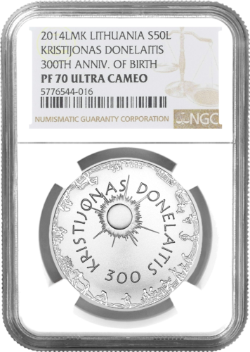 2014 Донелайтис Литва Сребърна монета от 50 литаса PF 70 ULTRA CAMEO (1)
