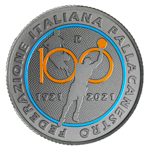 2021 Itālijas basketbola 10 € sudraba (ar roda pārklājumu) monēta (5)