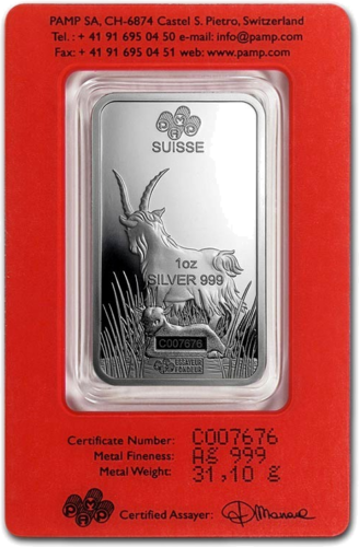1 oz Серебряный слиток Год Козы 2015 PAMP (2)