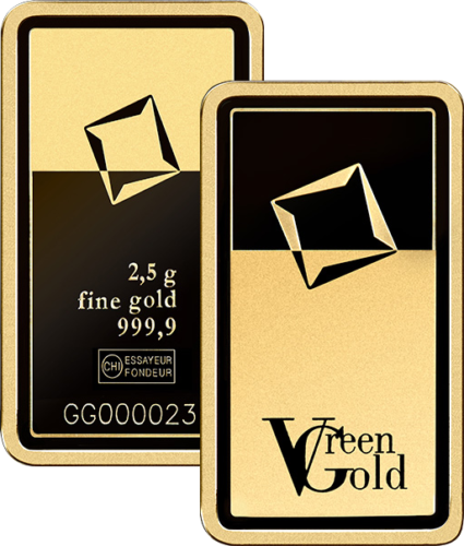 2.5 g Green Gold investīciju zelta stieņi Valcambi (1)