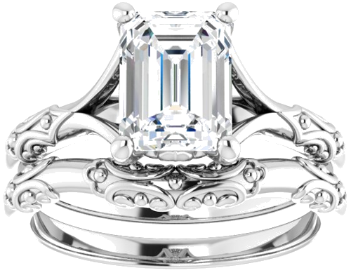 14K White 8x6 mm Emerald Solitaire Engagement Ring Mounting (8)