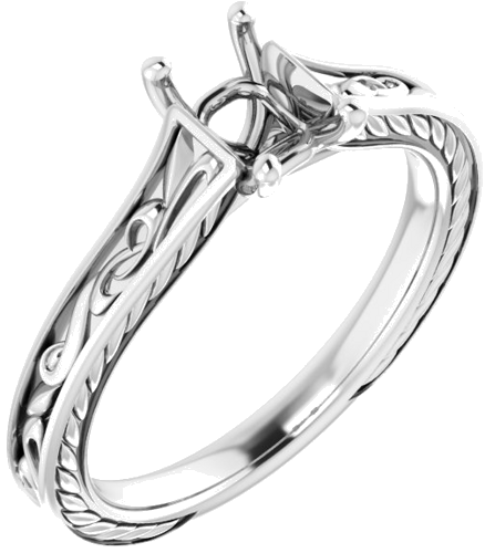 Sužadėtuvių Žiedas „Scroll Solitaire“ 585 Baltojo Aukso Emerald 6mm x 4mm (1)