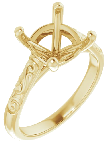 14K Yellow 9 mm Cushion Solitaire Engagement Ring Mounting (1)