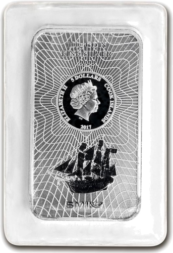 100 г Серебряная монета 5 долларов Острова Кука 2017 CoinBar (3)