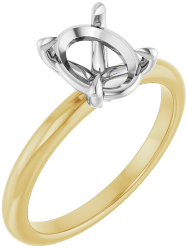 14K Yellow White 9x7 mm Oval Solitaire Engagement Ring Mounting (1)