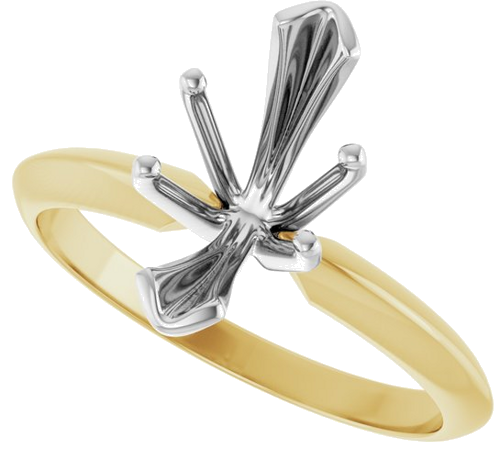 14K Yellow   White 6-Prong 12x5.5 mm Marquise V-End Solitaire Ring Mounting (5)