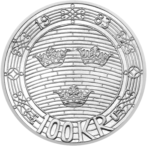 1983 Parliament Helgeandsholmen Zviedrija 100 kronu sudraba monēta (1)