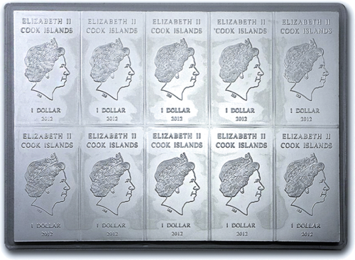 10 x 10 g CombiCoin™ 2012 Kuko salos 1 dolerio sidabrinės monetos Valcambi (2)