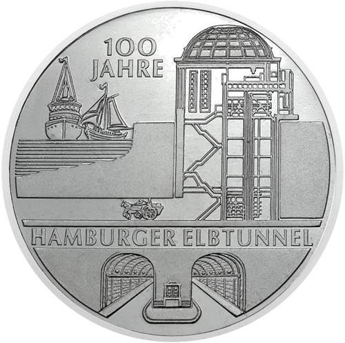 2011 Эльбский туннель Германия 10 евро серебряная монета (1)