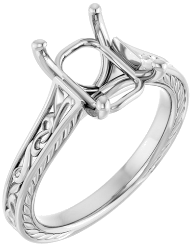 Sužadėtuvių Žiedas „Solitaire Scroll“ 950 Platinos Emerald 9mm x 7mm (1)