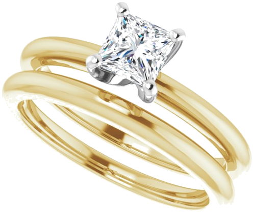 14K Yellow   White  4.5x4.5 mm Square Solitaire Engagement Ring Mounting (10)