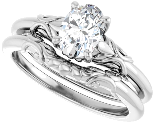 Sužadėtuvių Žiedas „Solitaire“ 585 Baltojo Aukso Oval 7mm x 5mm (10)