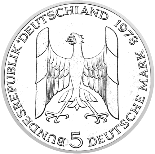 1978 Густав Щреземан Германия 5 марки сребърна монета (2)