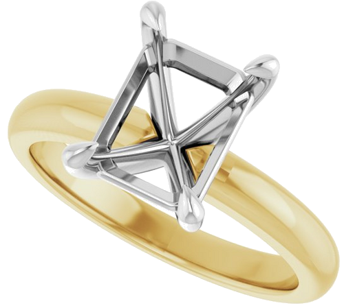14K Yellow White 9x7 mm Emerald Solitaire Engagement Ring Mounting (5)