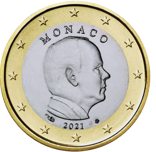 2021 Monakas Albertas II Nacionalinė 1 euro moneta (1)